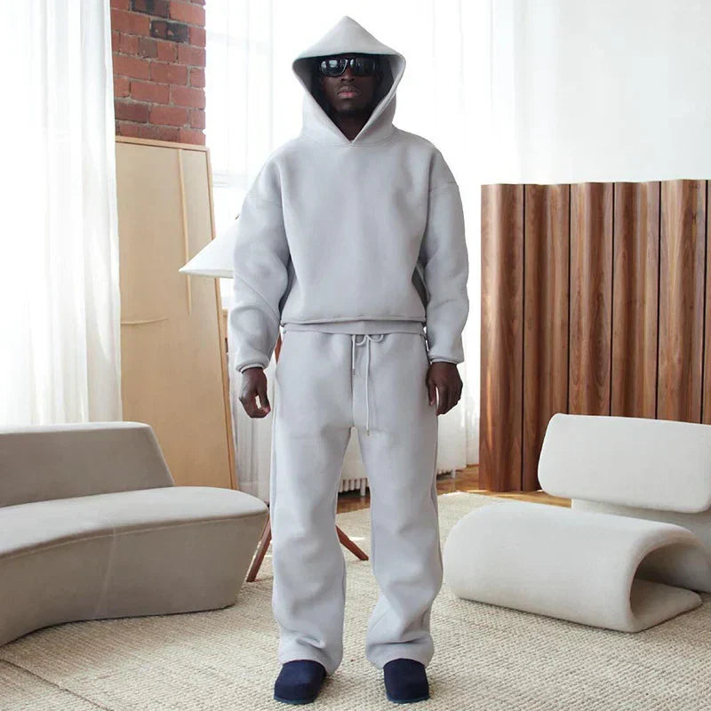 Men's Trendy Oversized Sporty Warm Tracksuit - Hoodie and Drawstring Trouser
