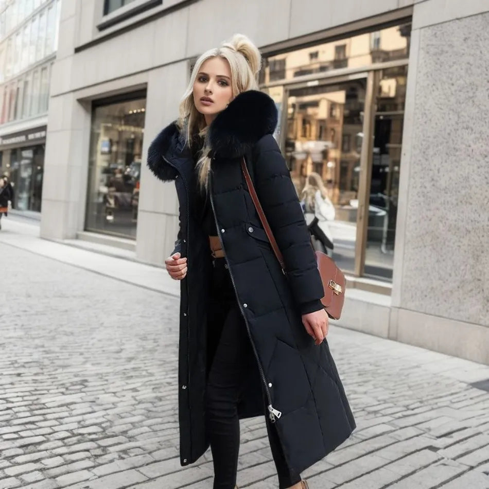 Women’s Quilted Winter Coat with Hood Trim
