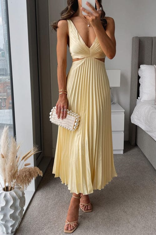 Women's Exquisite Flowing Pleated Midi Party Evening Dress