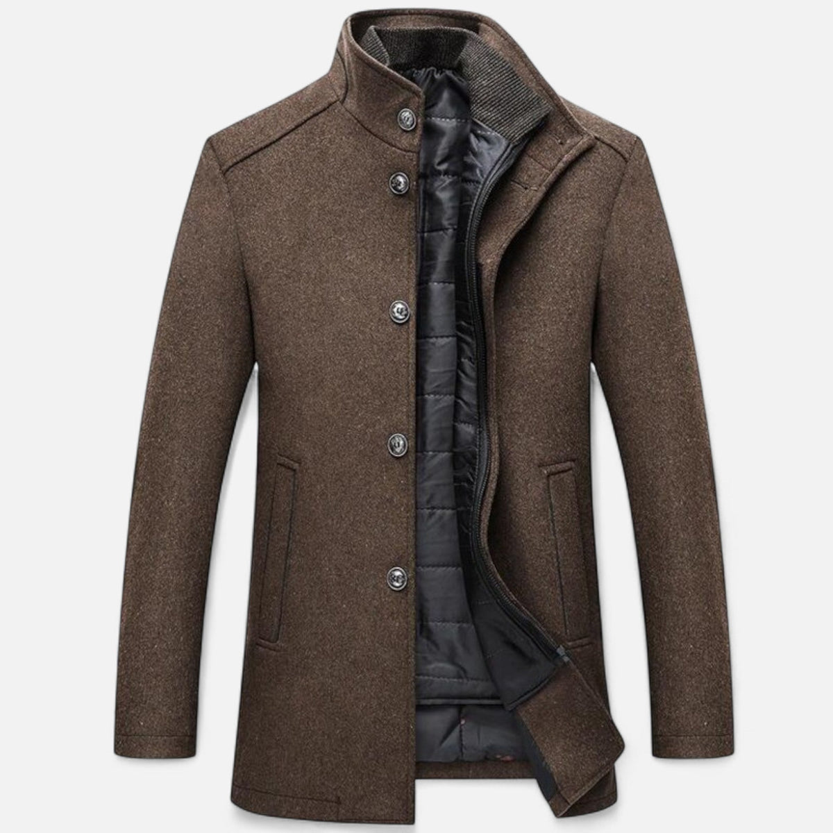 Men’s Classic Long Formal Warm Overcoat with Vest Panel