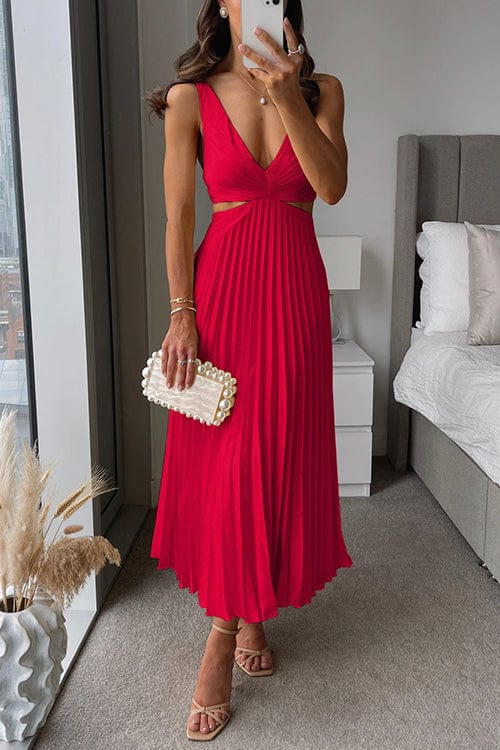 Timeless Elegance Flowing Pleated Midi Dress for Women