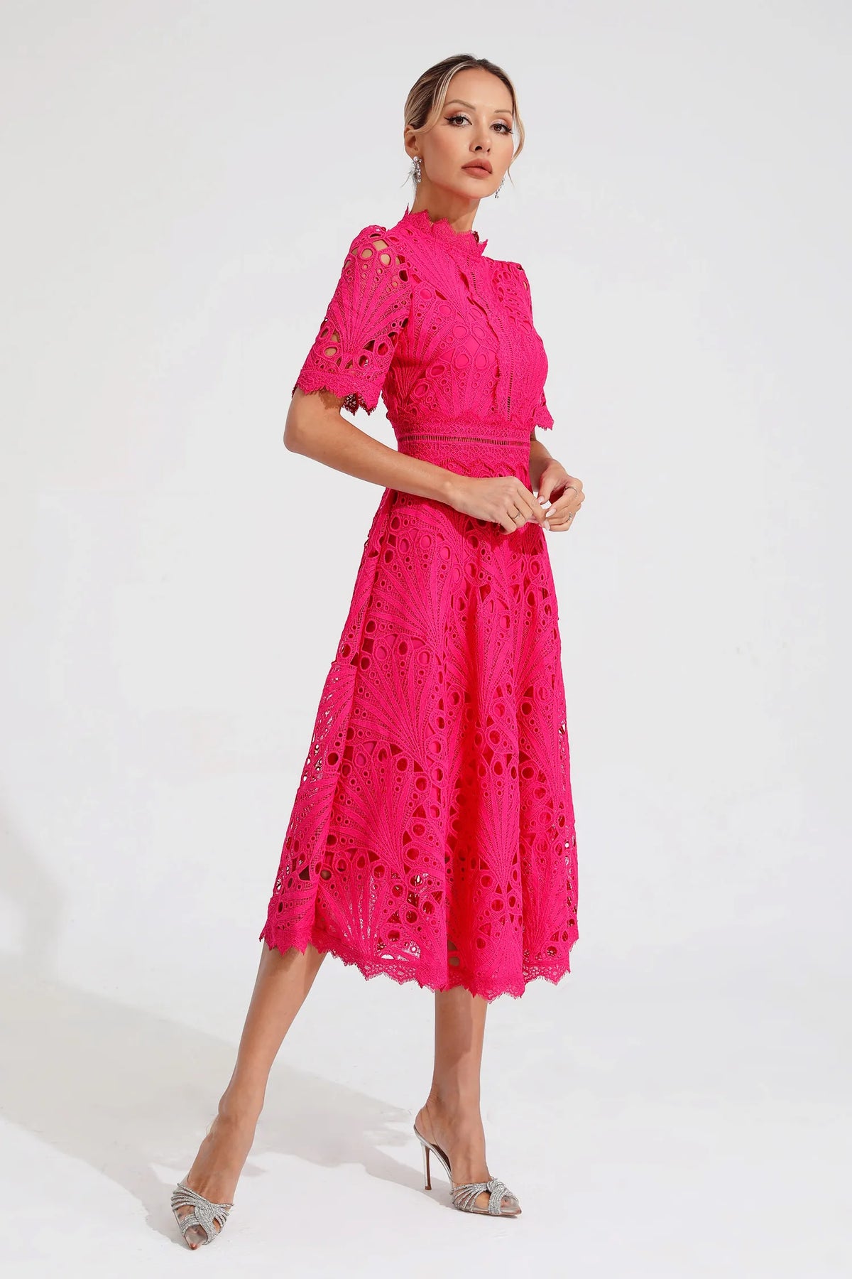 Women's Flattering Lace Party Evening Midi Dress for Women