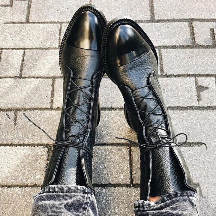 Women's Winter Fashionable Ankle Polish Boots with Lace-Up Closure