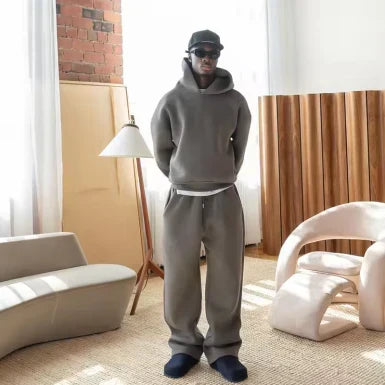 Men's Trendy Oversized Sporty Warm Tracksuit - Hoodie and Drawstring Trouser