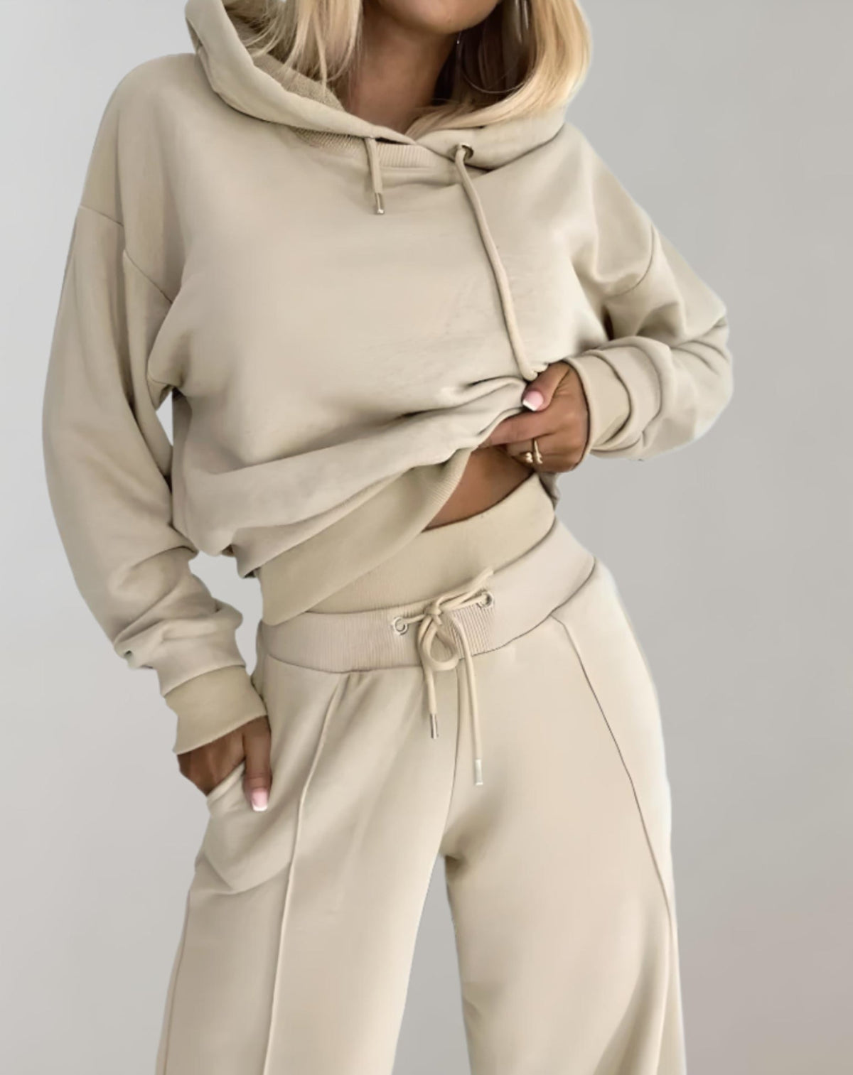 Women's Hoodie and Wide-Leg Trouser Sporty Two-Piece Tracksuit Set