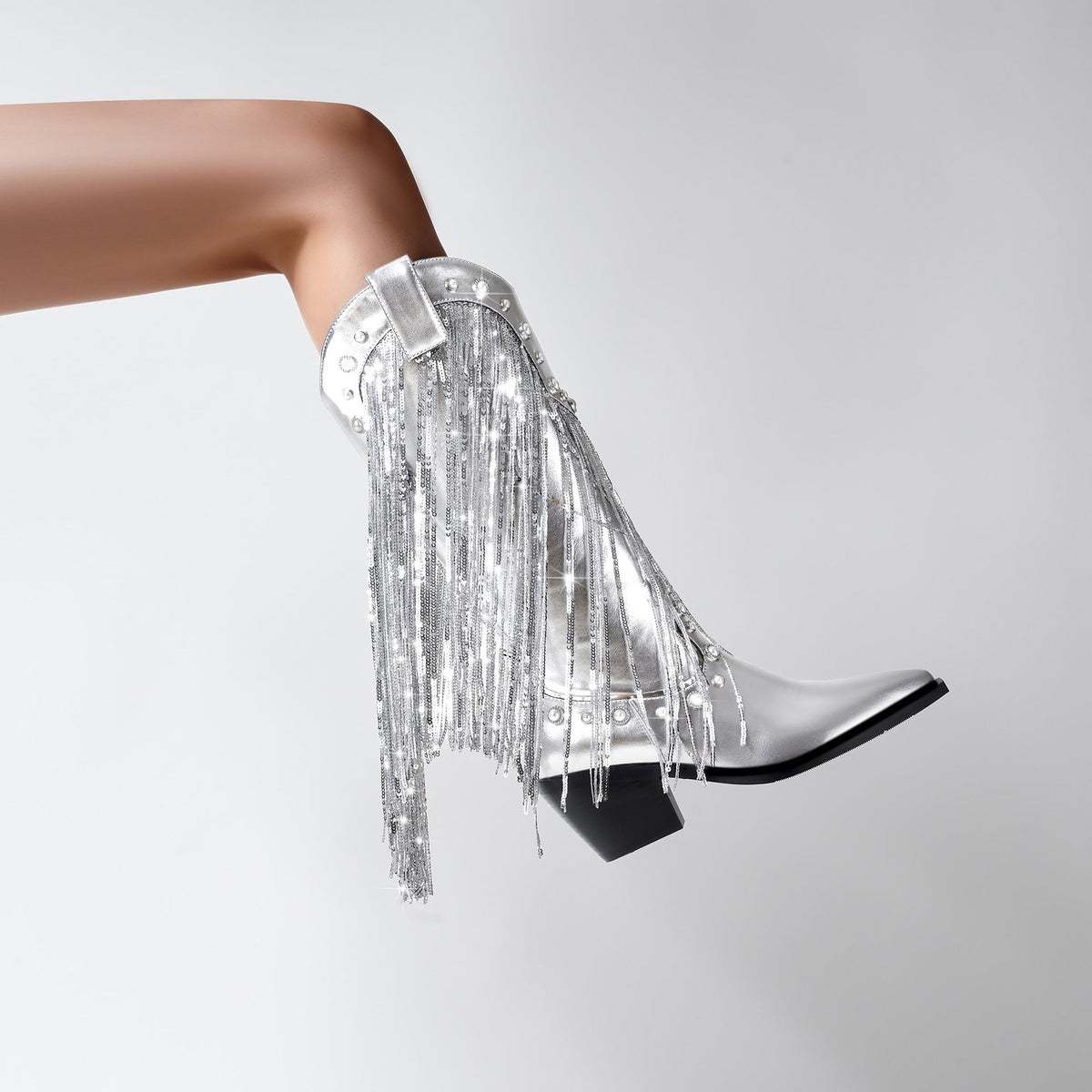 Women's Statement Fringe Shimmering Western Cowboy Boots