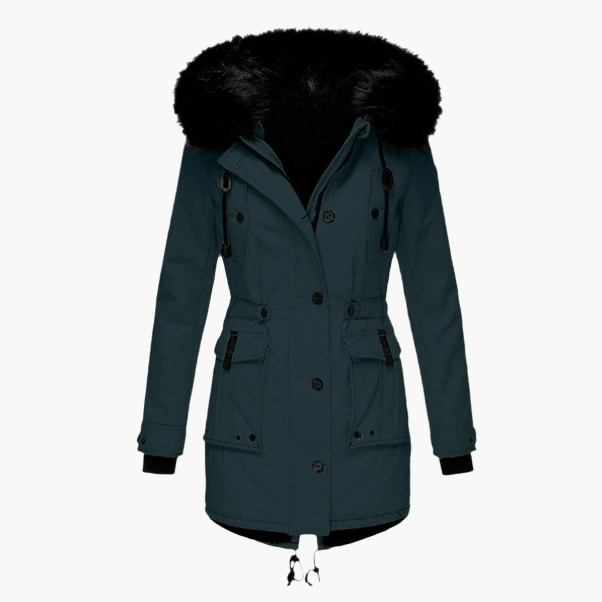 Women’s Warm Hooded Coat Fitted Winter Button Zip Jacket