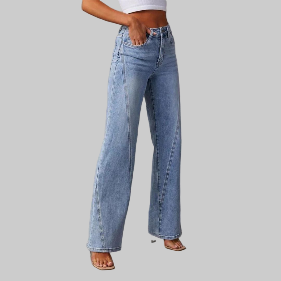 Women's Fashion High Waisted Five-Pocket Baggy Denim Jeans with Zipper Fly Closure