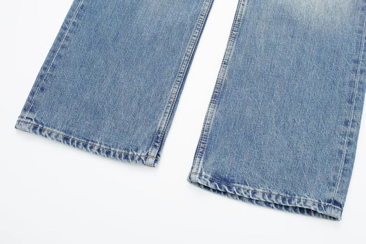 Casual Mid‑Waist Straight‑Leg Jeans for Women