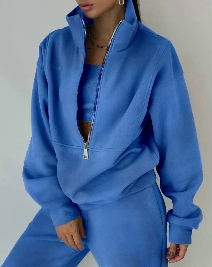 Women’s Oversized Two-Piece Set Casual Half-Zip Top & Joggers