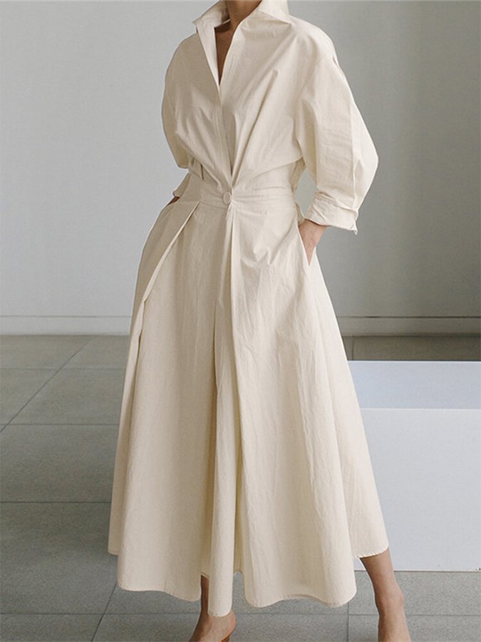 Women's Classic Elegance Button Shirt Dress with Adjustable Belt