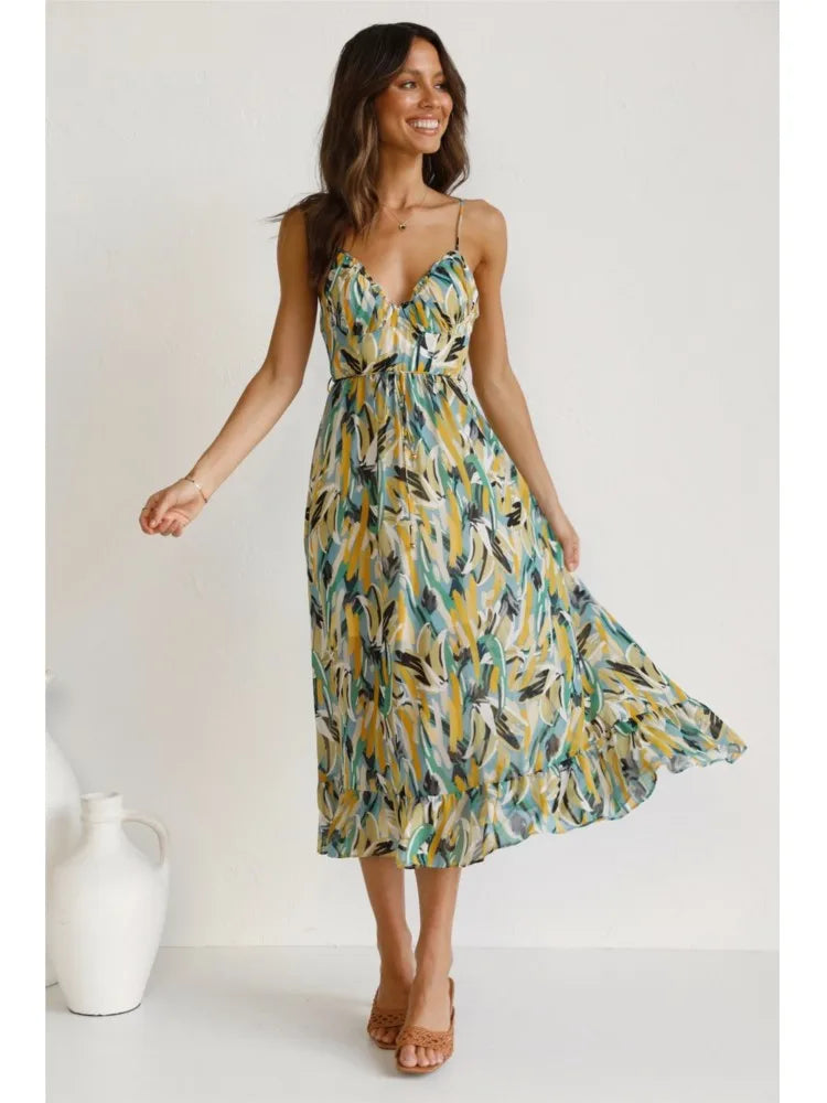 Classic Multicolor Summer Party Wedding Midi Dress for Women