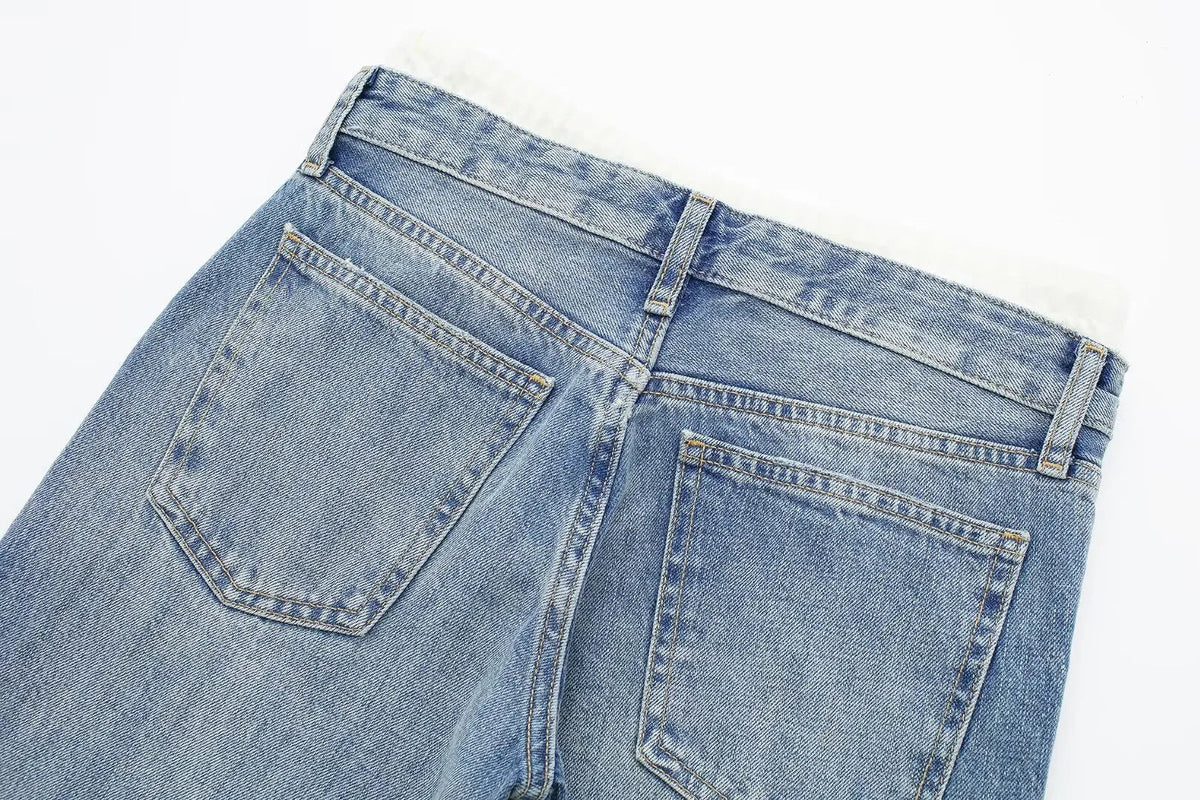 Women’s Retro Mid‑Waist Straight‑Leg Jeans with Lace‑Up