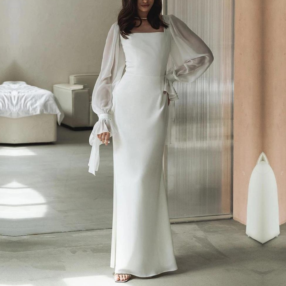 Women’s Elegant Wedding Party Maxi Evening Dress with Square Neckline
