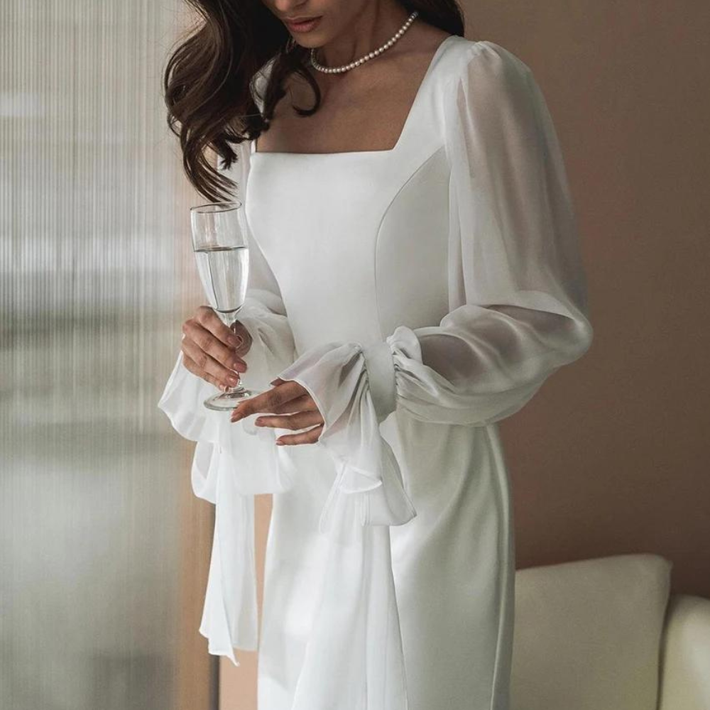 Women’s Elegant Wedding Party Maxi Evening Dress with Square Neckline