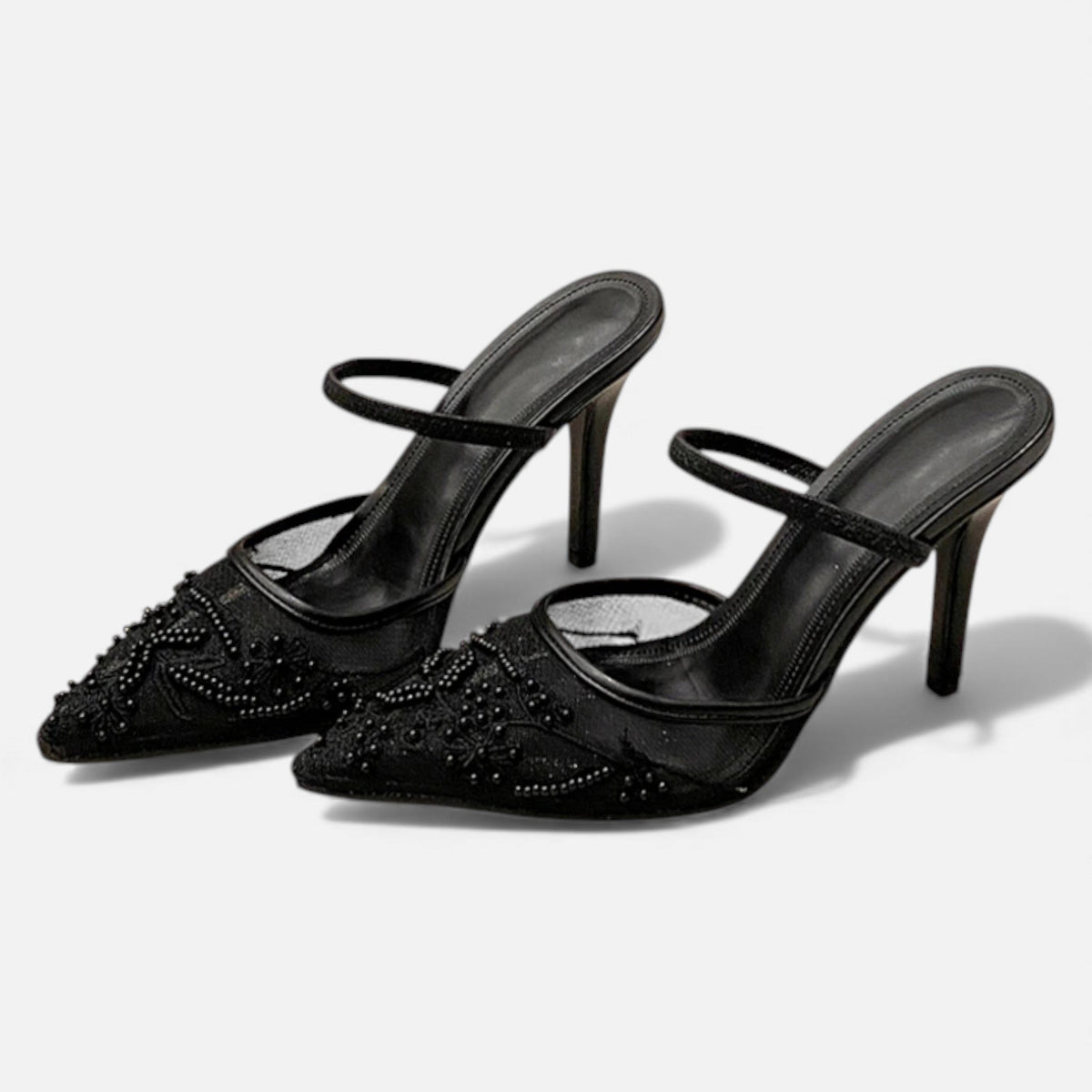 Women’s Elegant Airy Floral Embroidered Mesh Designer Heels