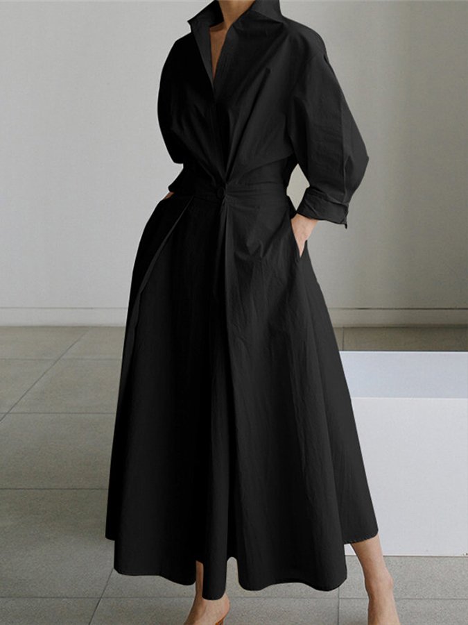 Women's Classic Elegance Button Shirt Dress with Adjustable Belt