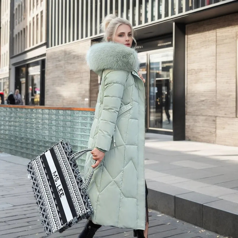 Women’s Quilted Winter Coat with Hood Trim