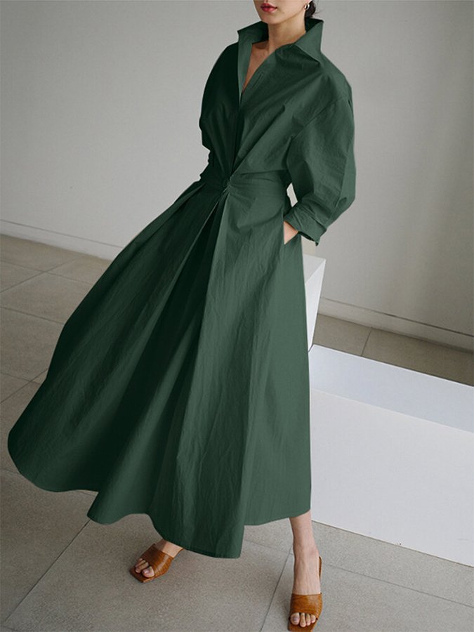 Women's Chic Leisure Midi Dress with Button Closure