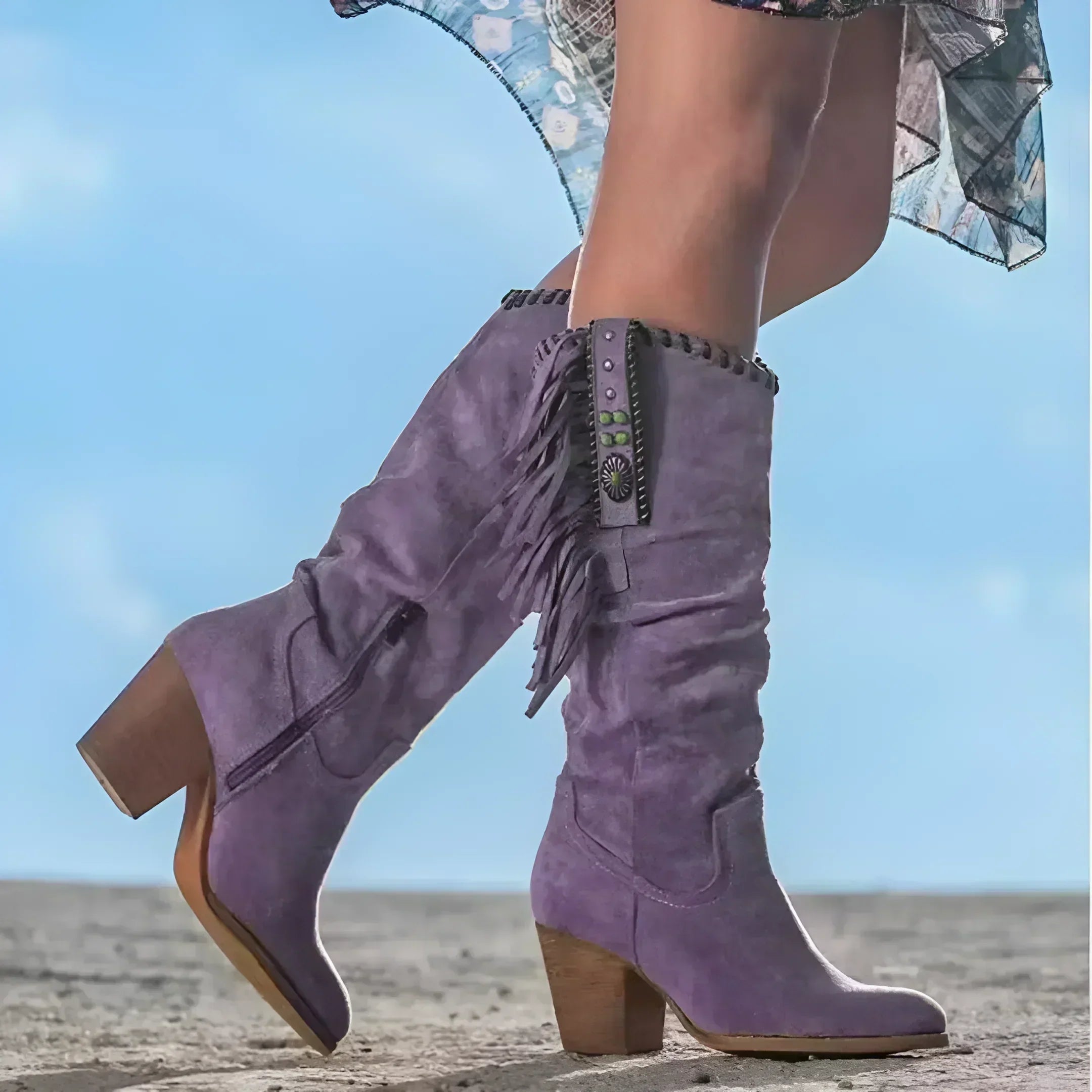 Women's Fashion Knee High Heeled Western Flair Cowboy Boots