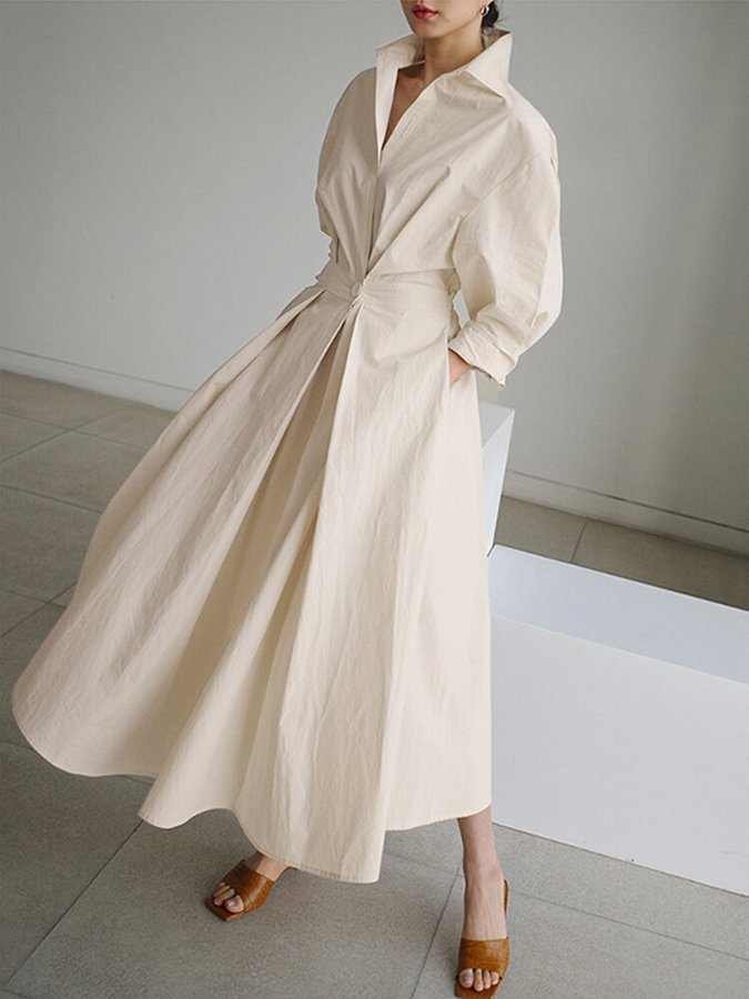 Women's Timeless Chic Leisurely Midi Dress with Button Closure