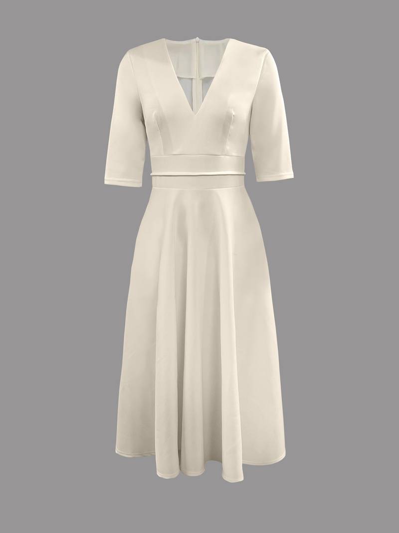 Women's Classic Graceful Midi Wedding Guest Flared Dress