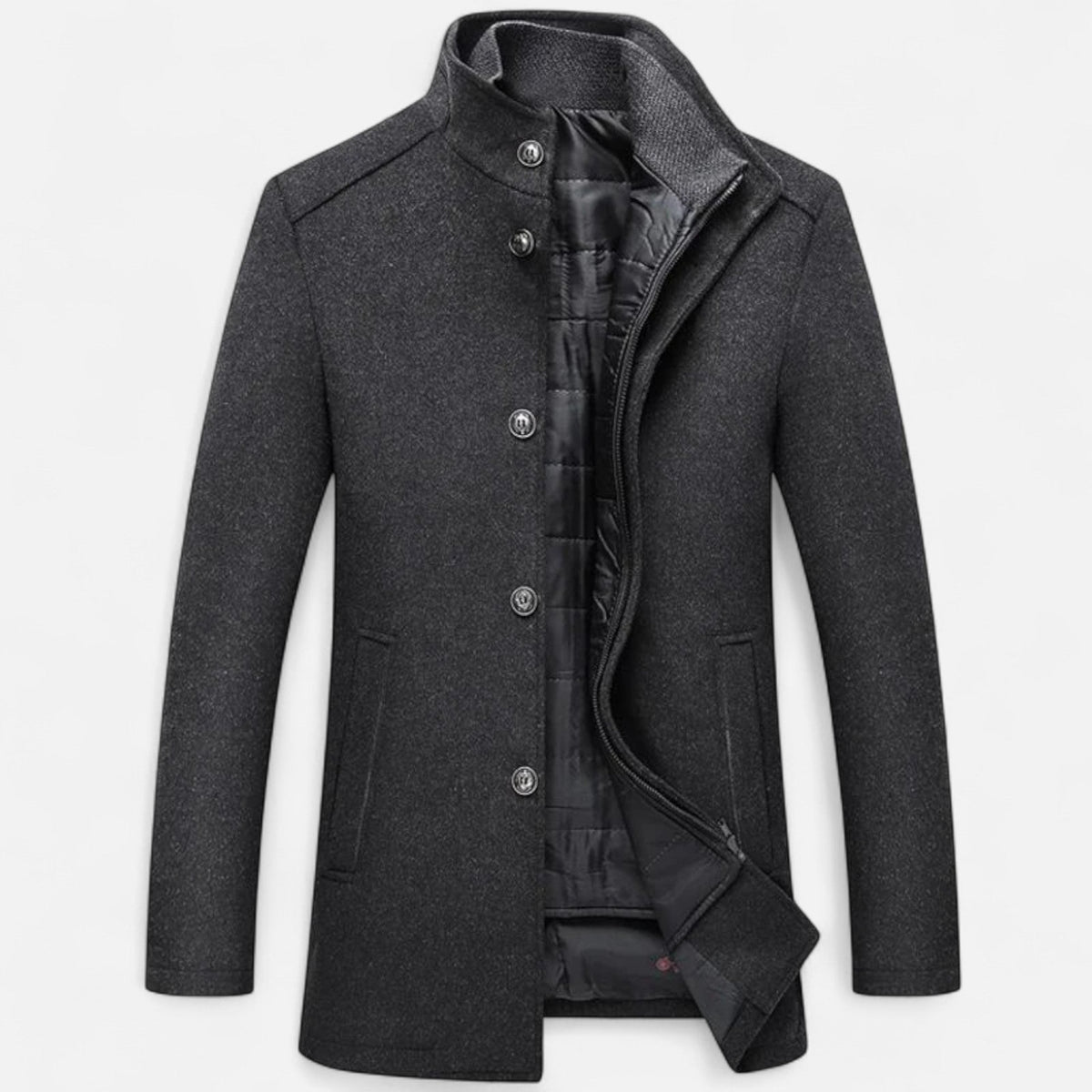 Men’s Classic Long Formal Warm Overcoat with Vest Panel