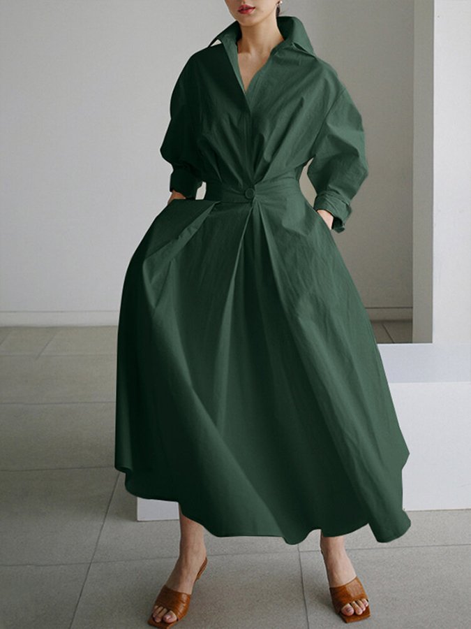 Women's Timeless Chic Leisurely Midi Dress with Button Closure