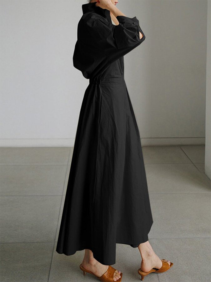 Women's Timeless Chic Leisurely Midi Dress with Button Closure