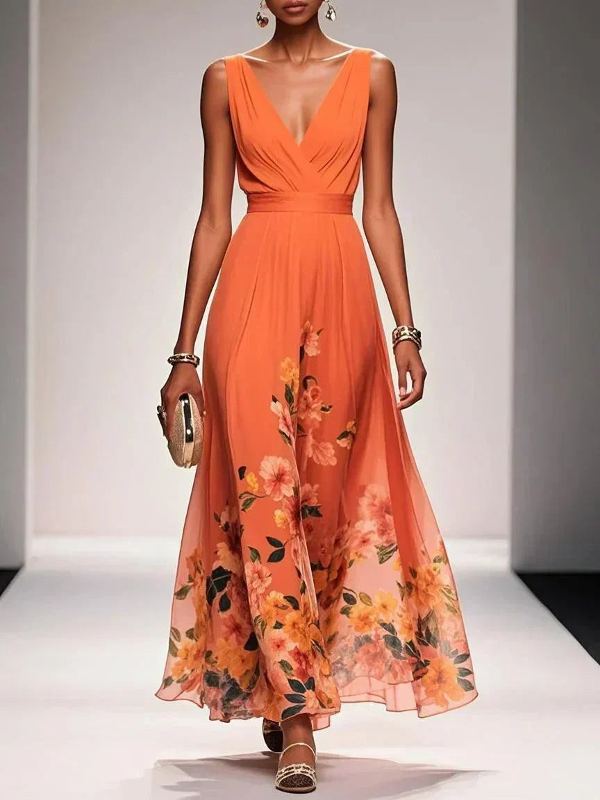 Women Elegant Celebration Floral Print Wedding Guest Dress