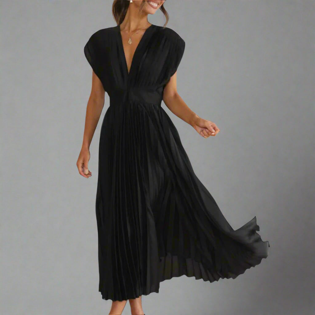 Women's Glamour Pleated Evening Wedding Stunning Formal Midi Dress