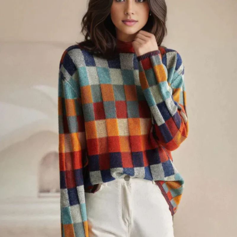 Calveria | Women’s Merino Wool Checkered Sweater