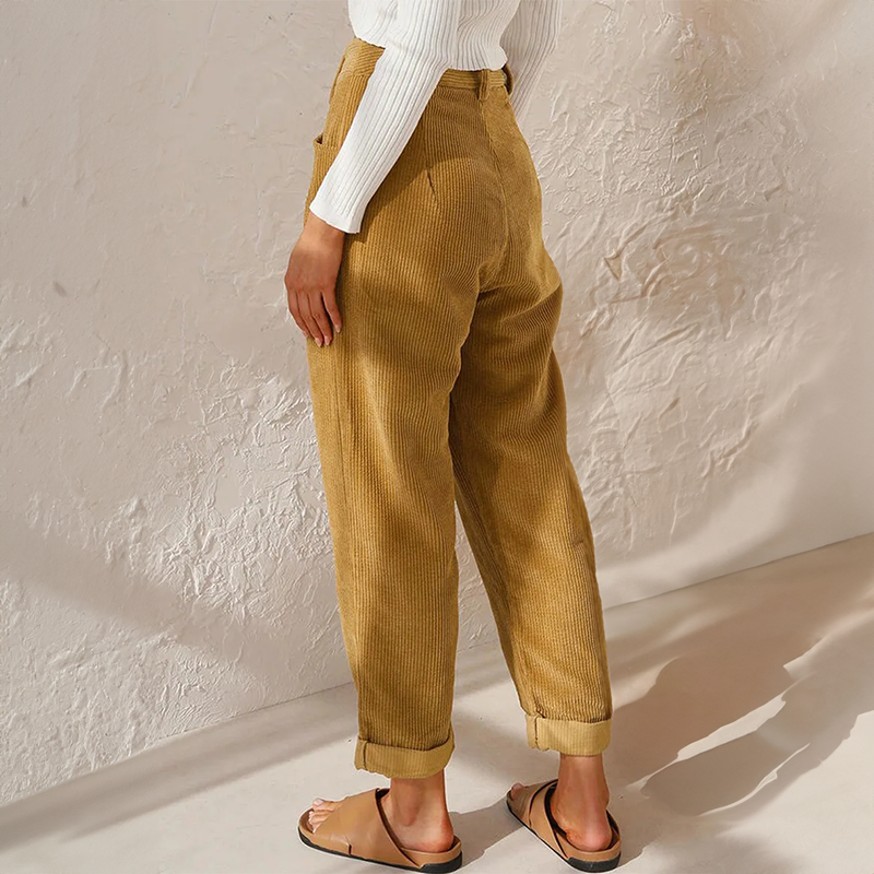 Women's Fashionable Stretchy High Waist Corduroy Pants with Wide Legs for Casual Look