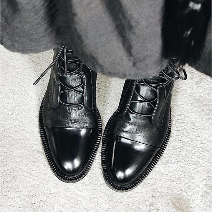Women's Winter Fashionable Ankle Polish Boots with Lace-Up Closure