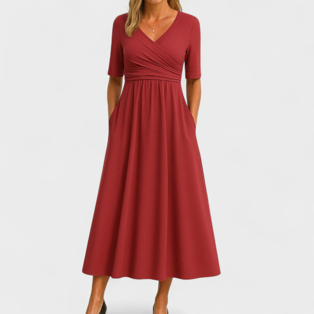 Women’s V-Neck Midi Dress Chic Elegant Style