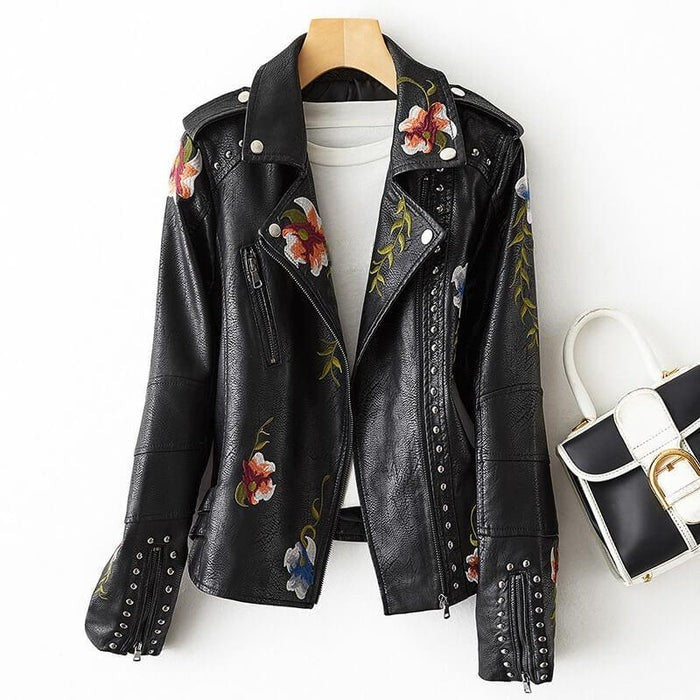 Magane | Women’s Embroidered Vegan Leather Jacket
