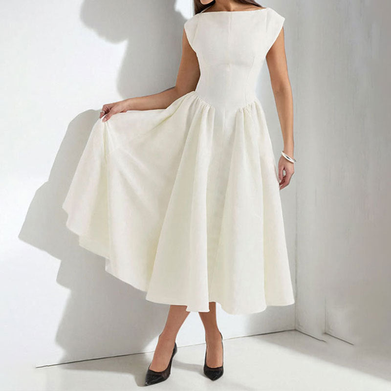 Women's Formal Occasion Midi Dress with Round Neckline