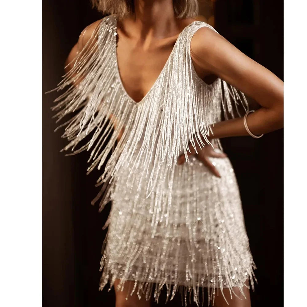 Captivating Sequin Fringe Feathers Cocktail Dress for Women