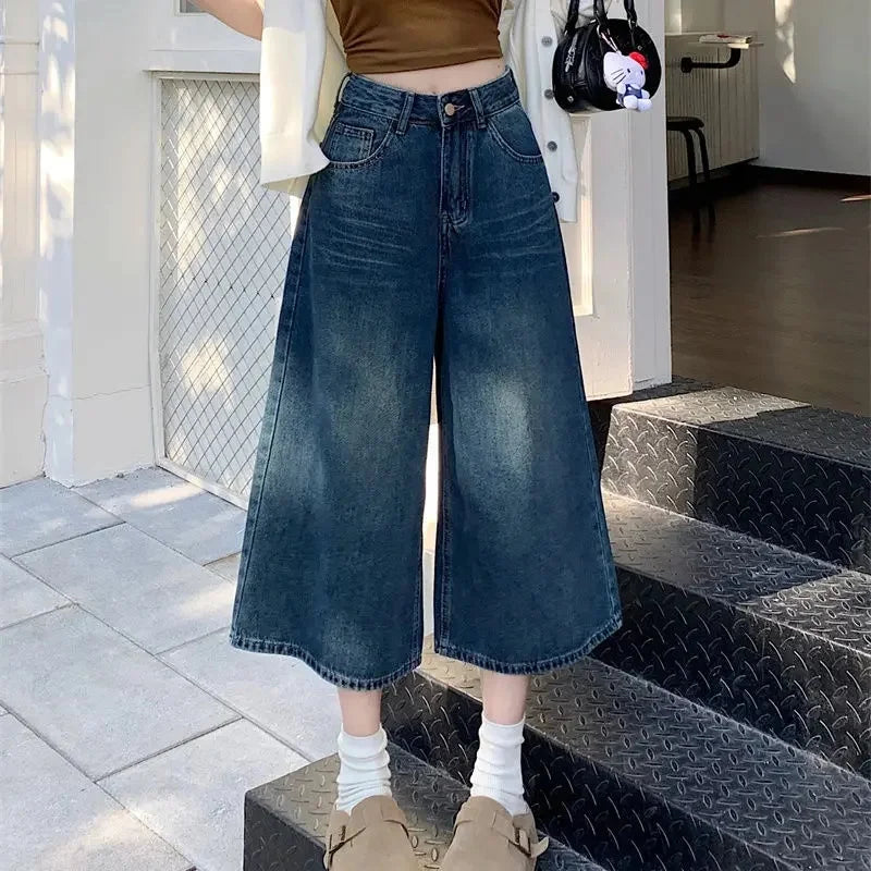 Retro Stylish Loose Fit Baggy Jeans in High-Waist for Women