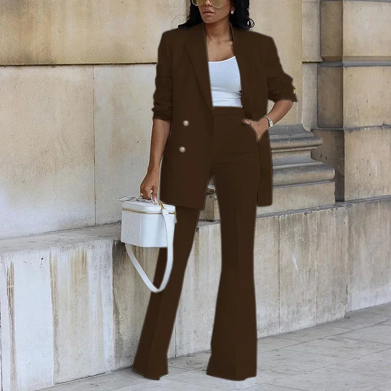 Women’s Tailored Suit Set Long Blazer with High-Waist Trousers