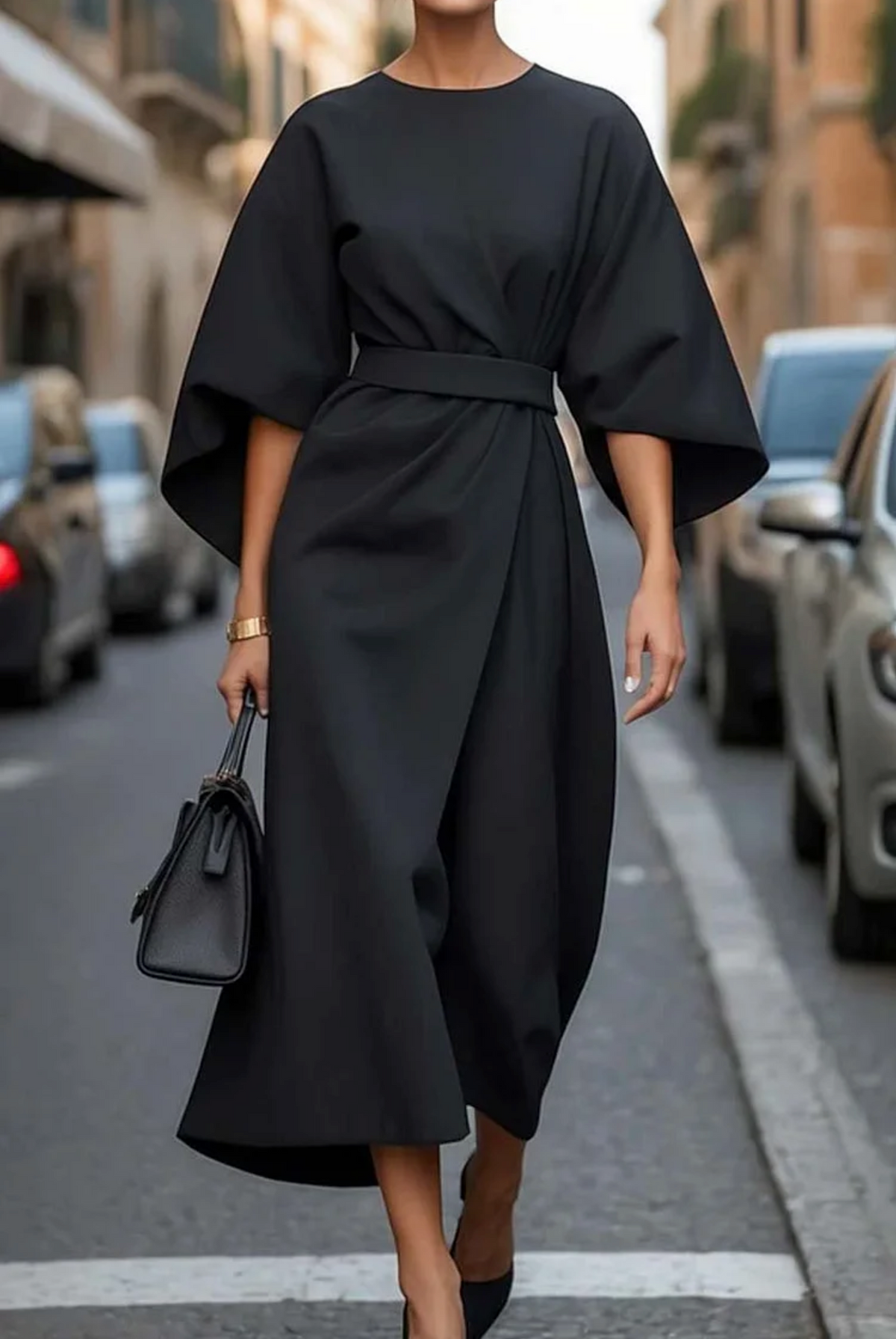 Classic Versatile Women's Dress with Elegant Lantern Sleeves