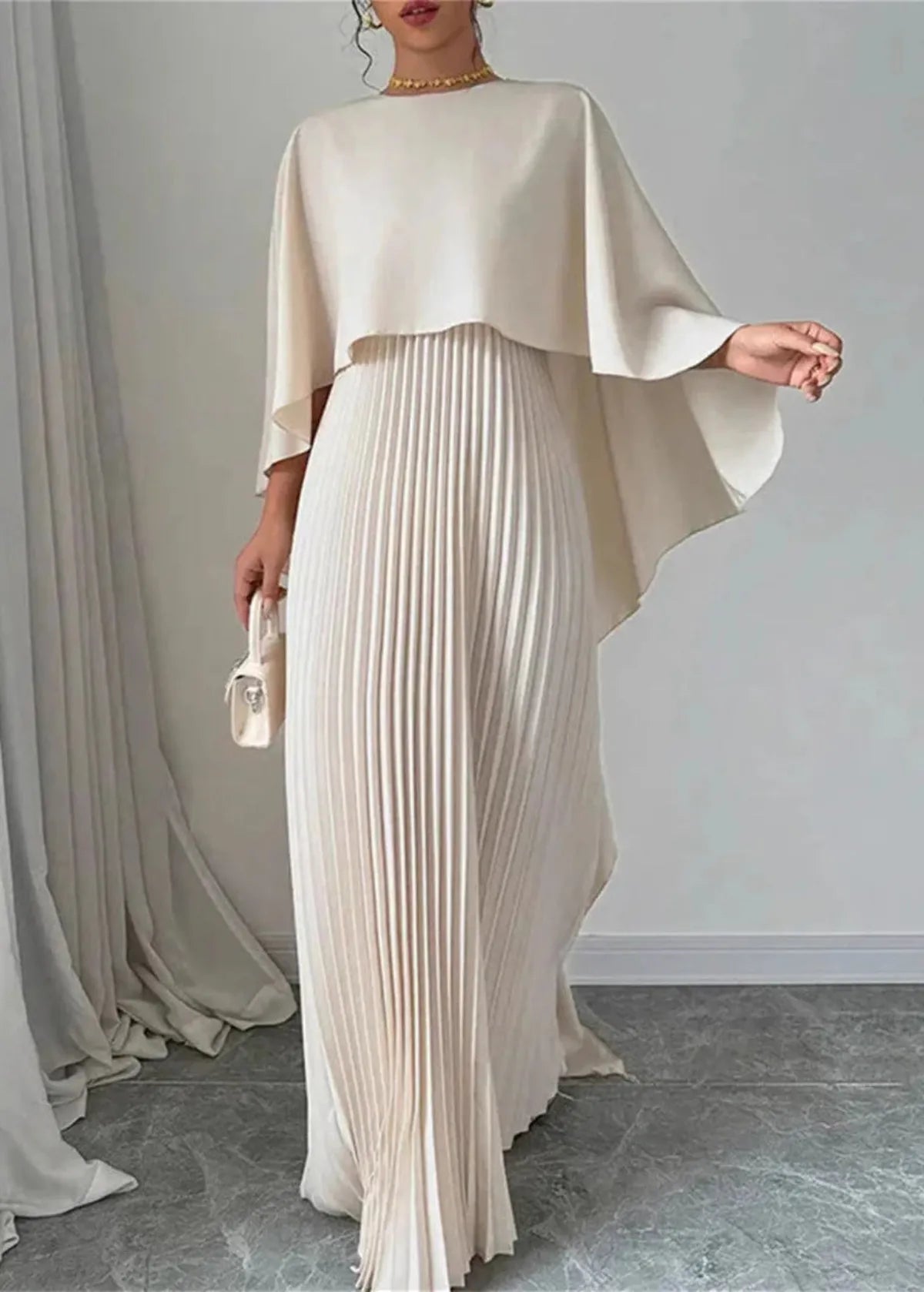Women's Maxi Batwing Sleeve Pleated Evening Dress