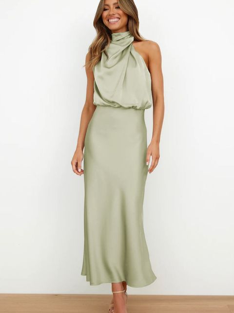 Women's Stunning Halter Glamour Midi Dress for Special Events