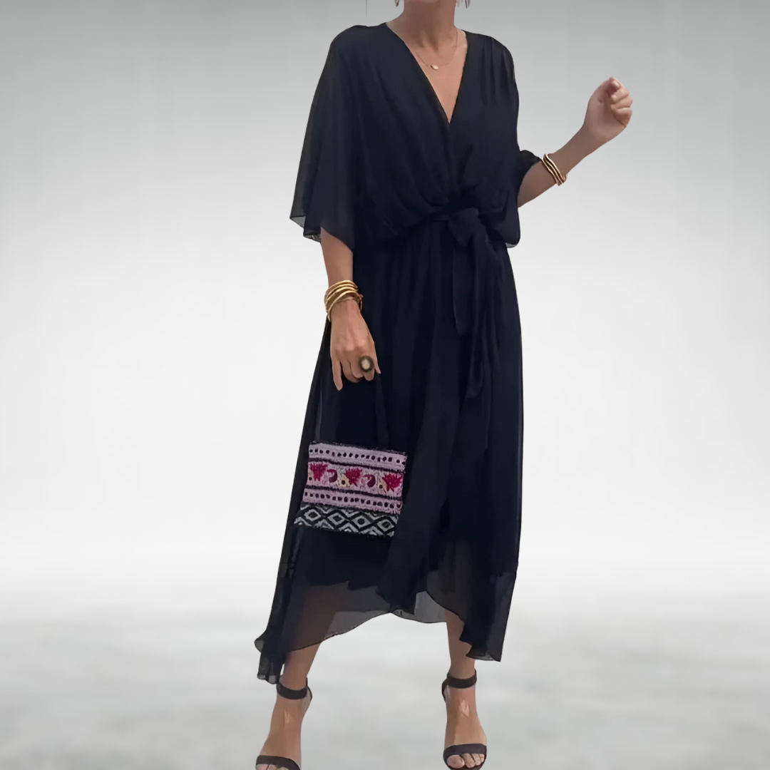 Women's Elegant Chiffon Occasion Maxi Dress with V-Neckline