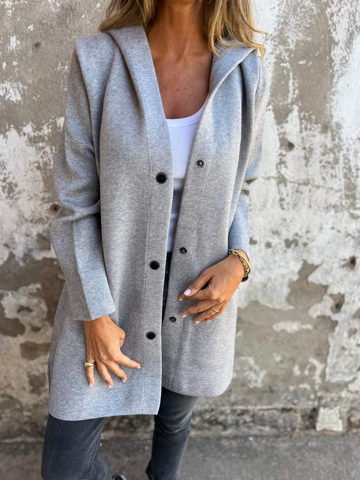 Women's Fashion Stylish Long Hooded Jacket for Mid-Season
